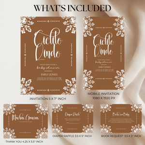 Baby Shower Invitation Bundle - Cielito Lindo Brown Mexican Style BS54