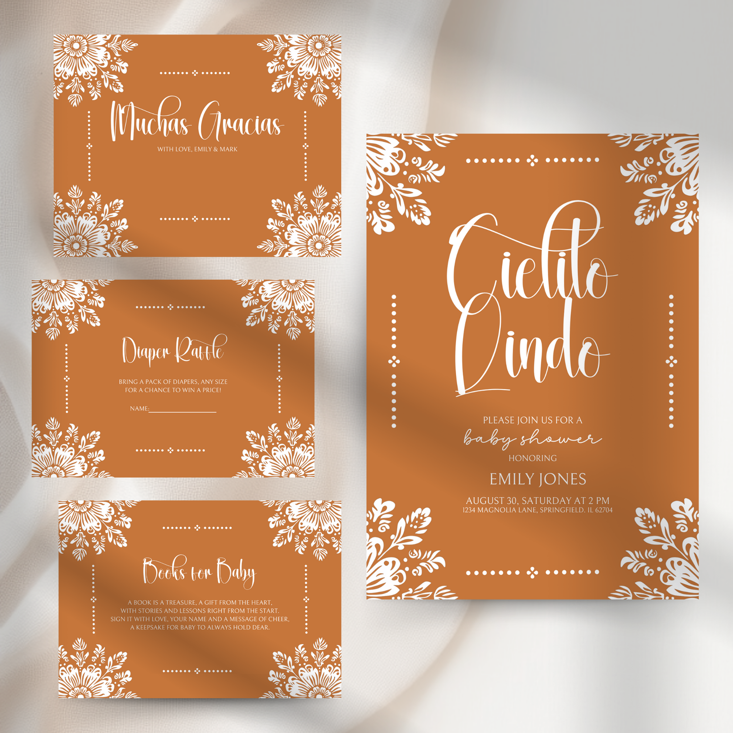 Baby Shower Invitation Bundle - Cielito Lindo Terracotta Orange Brown Mexican Style BS54