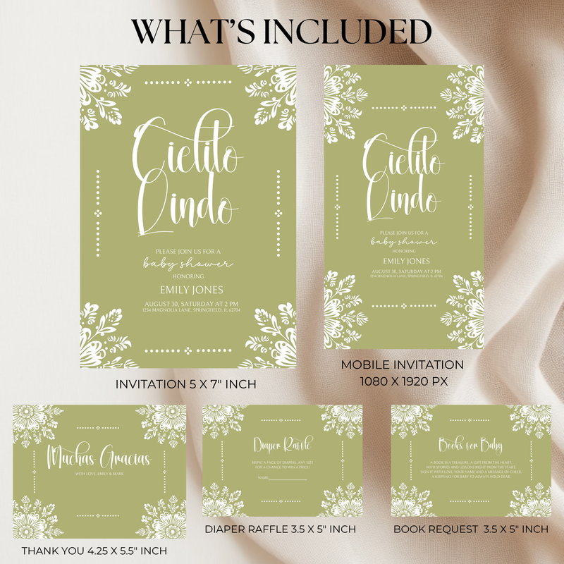 Baby Shower Invitation Bundle - Cielito Lindo Green Lime BS52