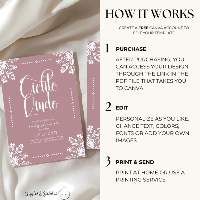 Baby Shower Invitation Bundle - Cielito Lindo Pink Purple Mauve BS50