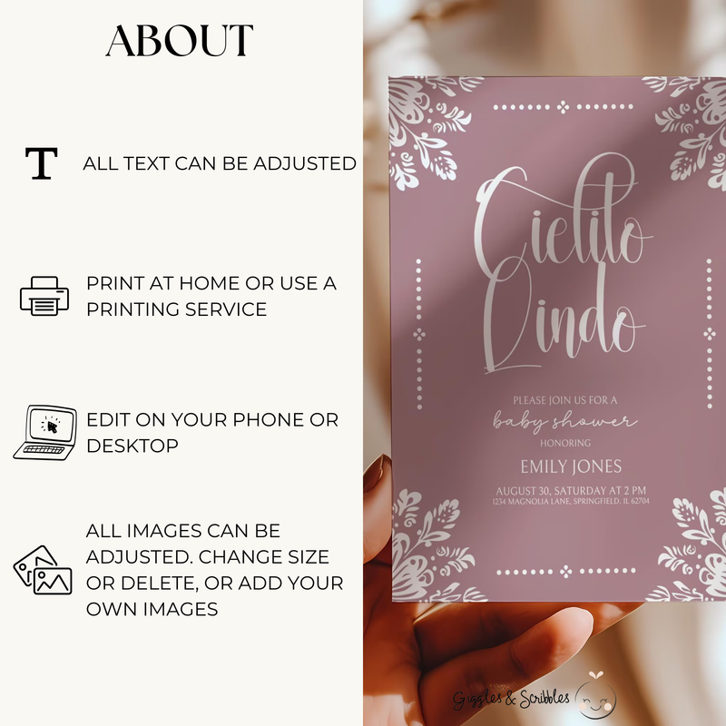 Baby Shower Invitation Bundle - Cielito Lindo Pink Purple Mauve BS50