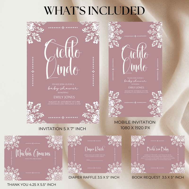 Baby Shower Invitation Bundle - Cielito Lindo Pink Purple Mauve BS50