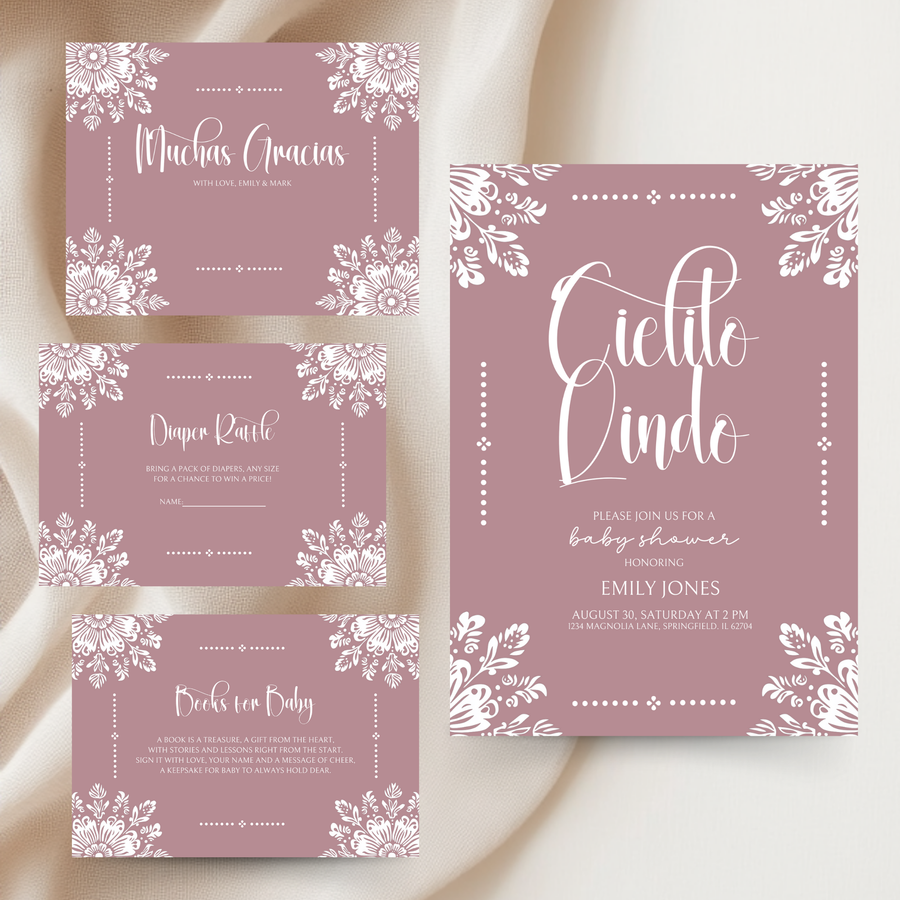 Baby Shower Invitation Bundle - Cielito Lindo Pink Purple Mauve BS50