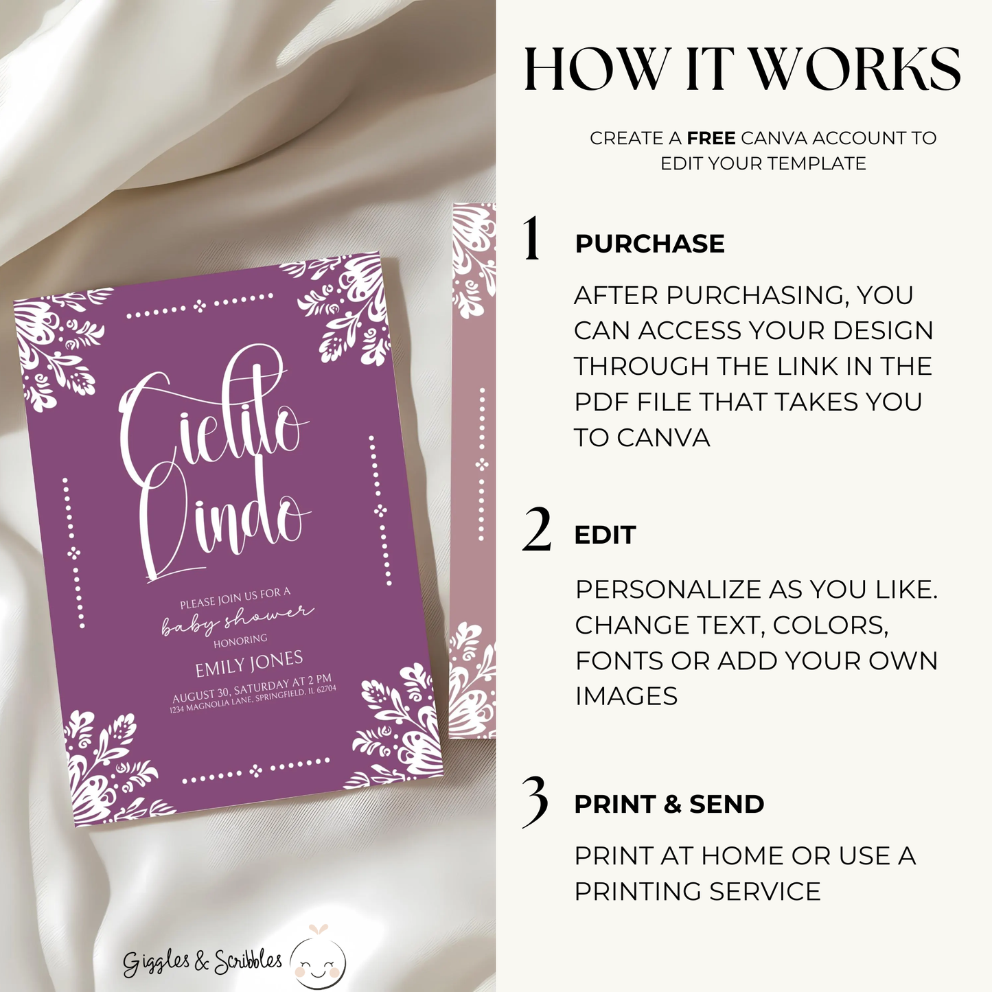 Baby Shower Invitation Bundle - Cielito Lindo Purple Plum BS51