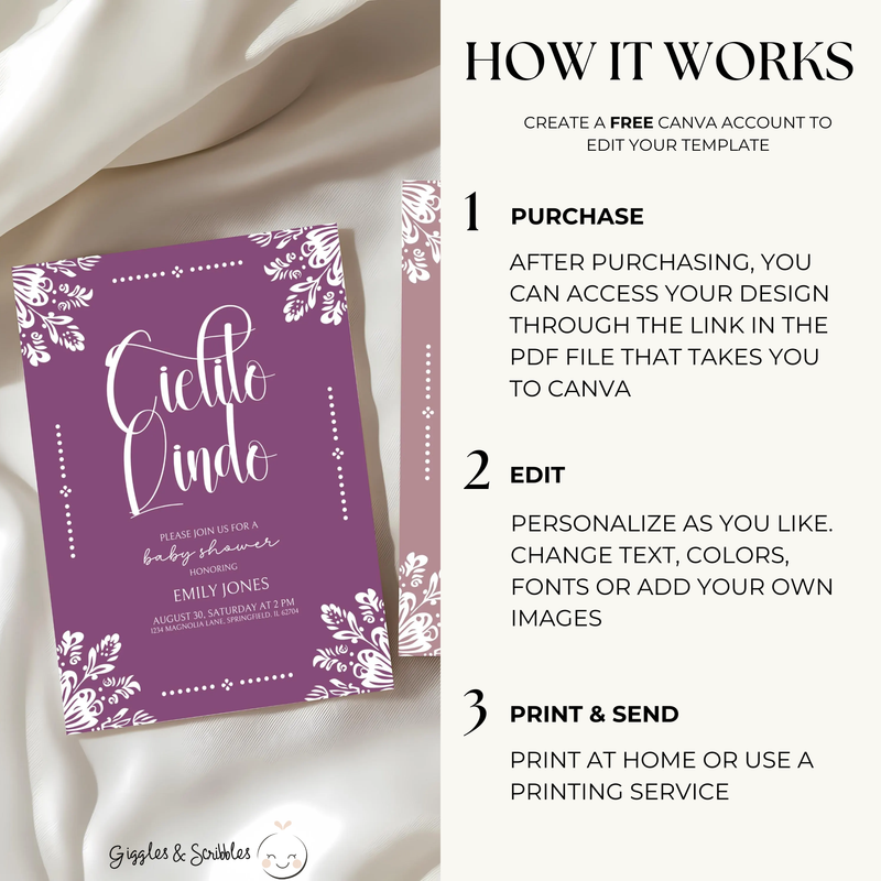 Baby Shower Invitation Bundle - Cielito Lindo Purple Plum BS51