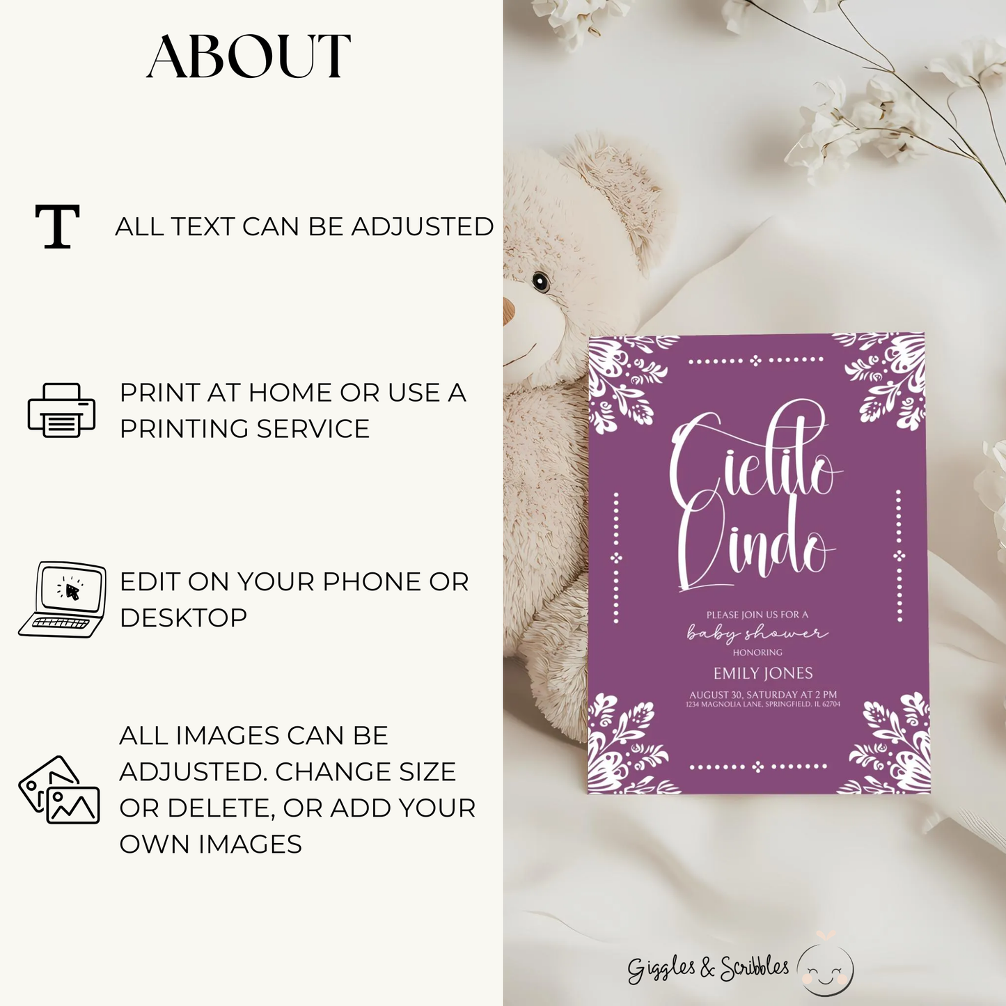 Baby Shower Invitation Bundle - Cielito Lindo Purple Plum BS51