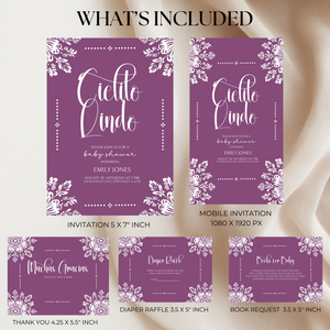 Baby Shower Invitation Bundle - Cielito Lindo Purple Plum BS51