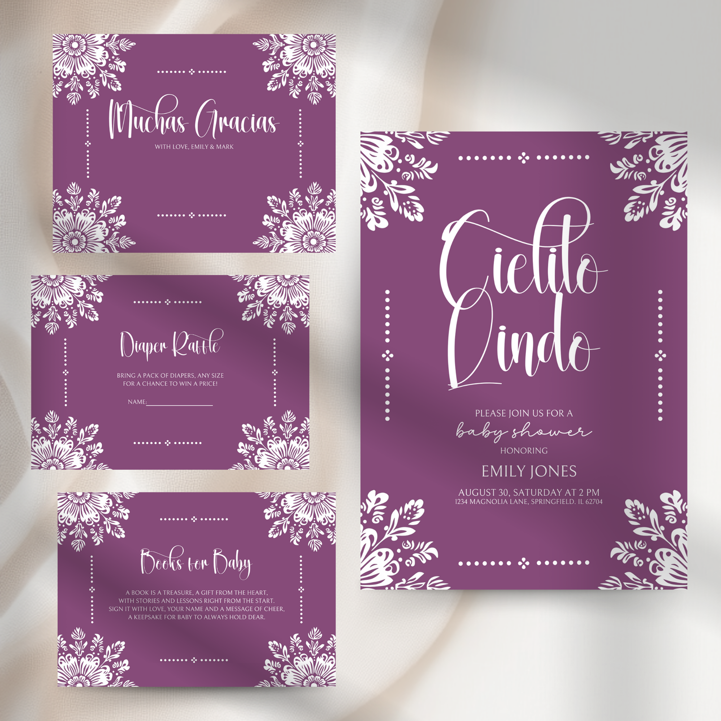 Baby Shower Invitation Bundle - Cielito Lindo Purple Plum BS51