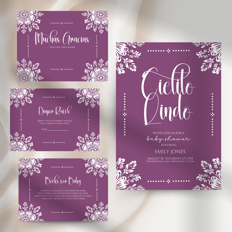 Baby Shower Invitation Bundle - Cielito Lindo Purple Plum BS51