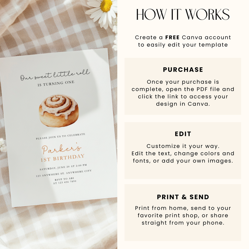 Sweet Cinnamon Roll Birthday Invitation L111
