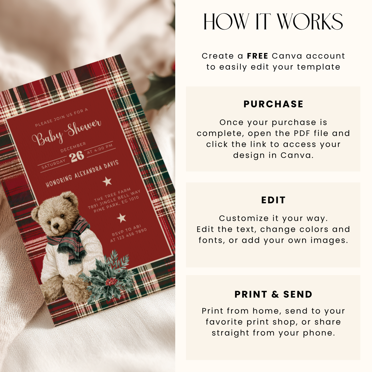 Classic Christmas Polo Bear Baby Shower Invitation L61