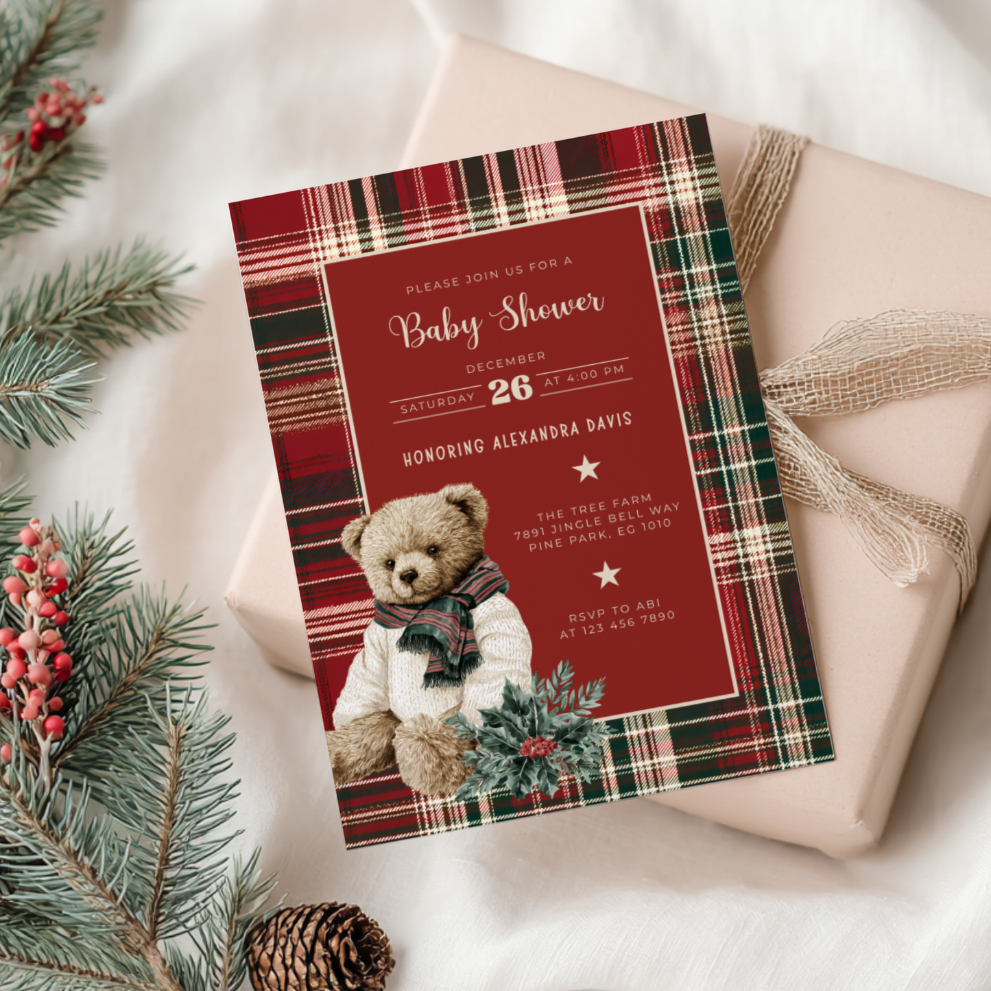 Classic Christmas Polo Bear Baby Shower Invitation L61