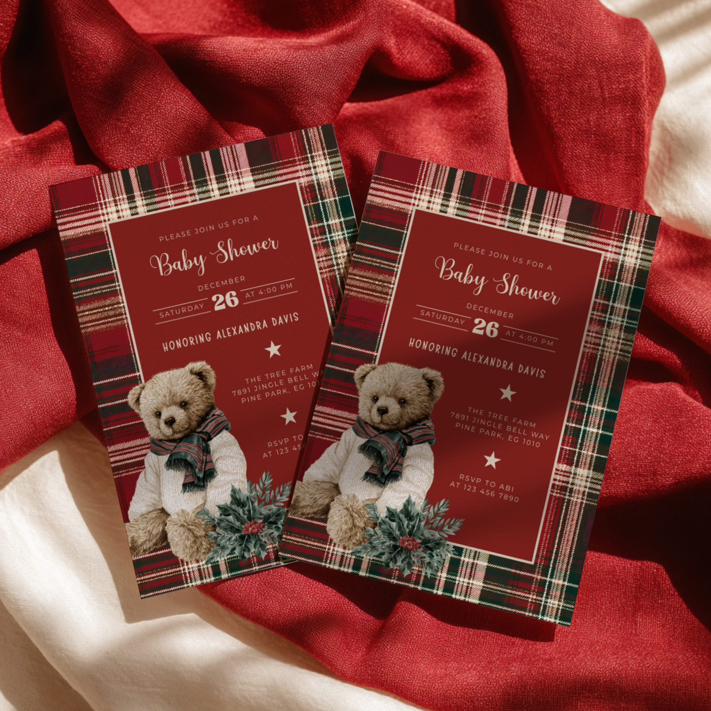Classic Christmas Polo Bear Baby Shower Invitation L61
