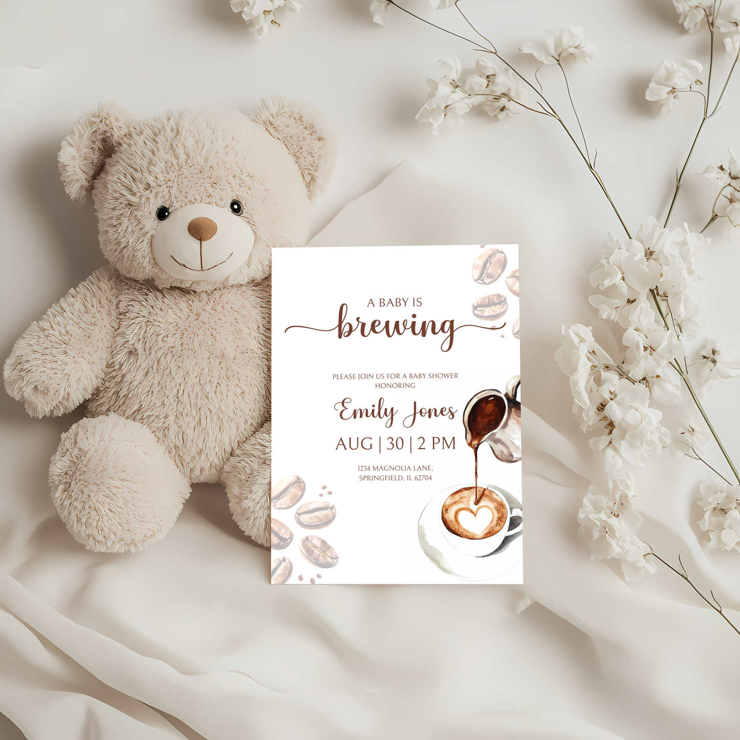 Baby Shower Invitation - Coffee Bean Baby is Brewing BS60