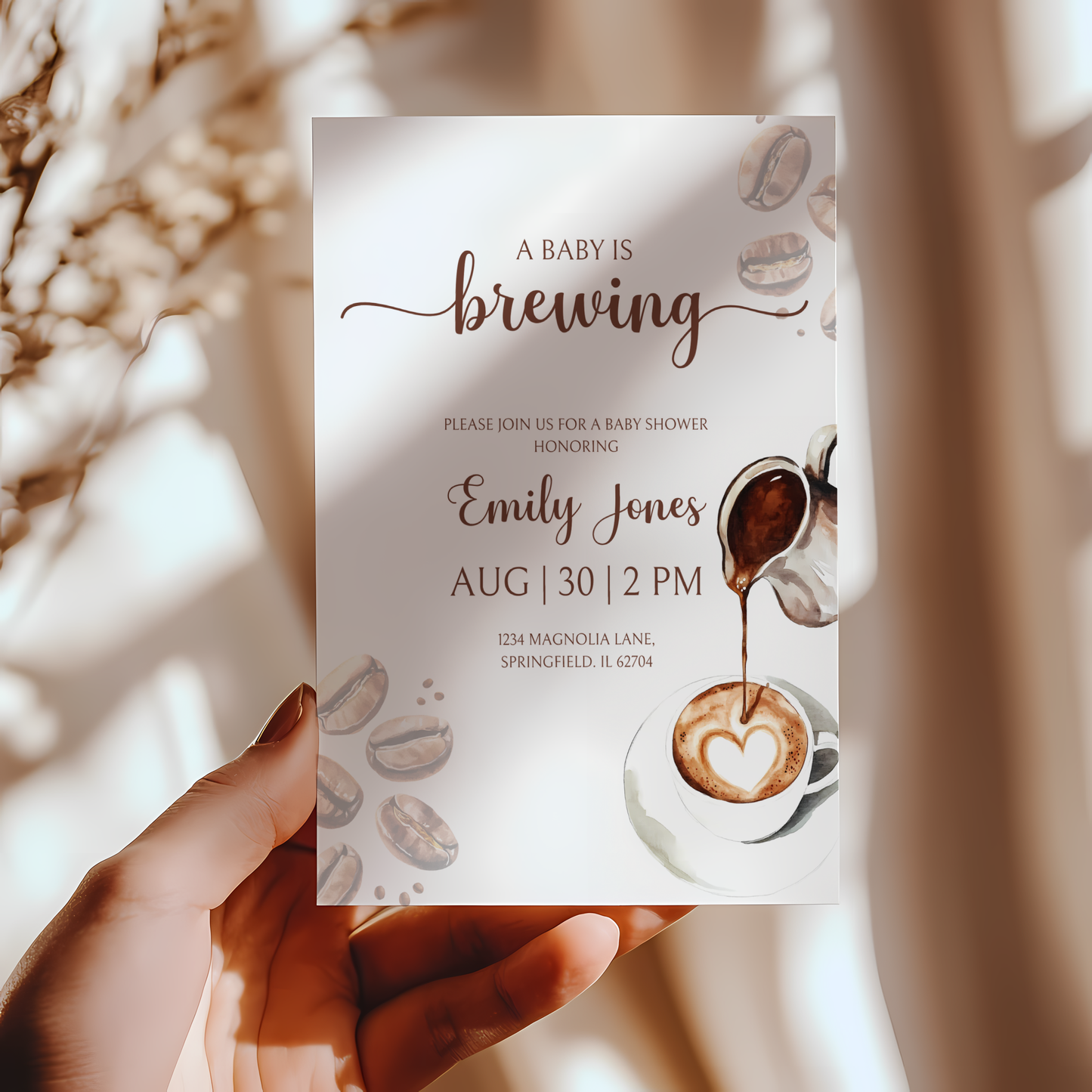 Baby Shower Invitation - Coffee Bean Baby is Brewing BS60