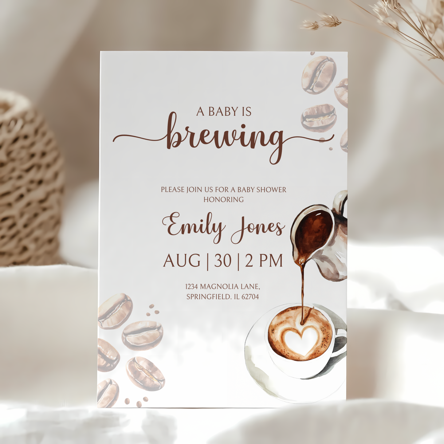 Baby Shower Invitation - Coffee Bean Baby is Brewing BS60