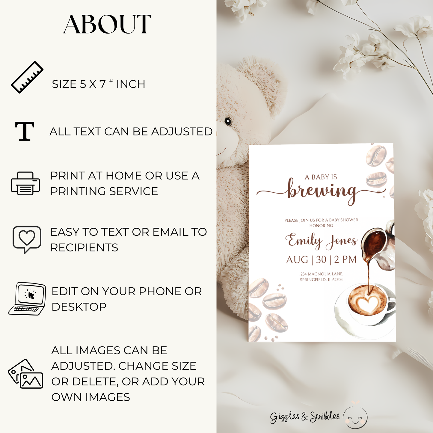 Baby Shower Invitation - Coffee Bean Baby is Brewing BS60