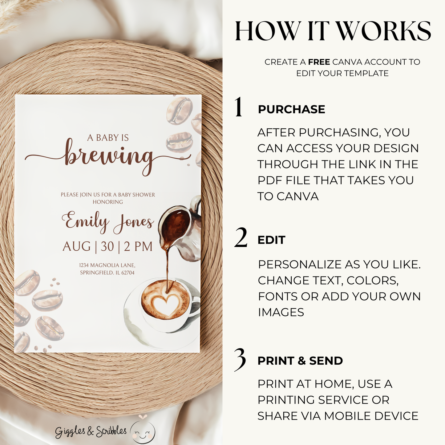 Baby Shower Invitation - Coffee Bean Baby is Brewing BS60