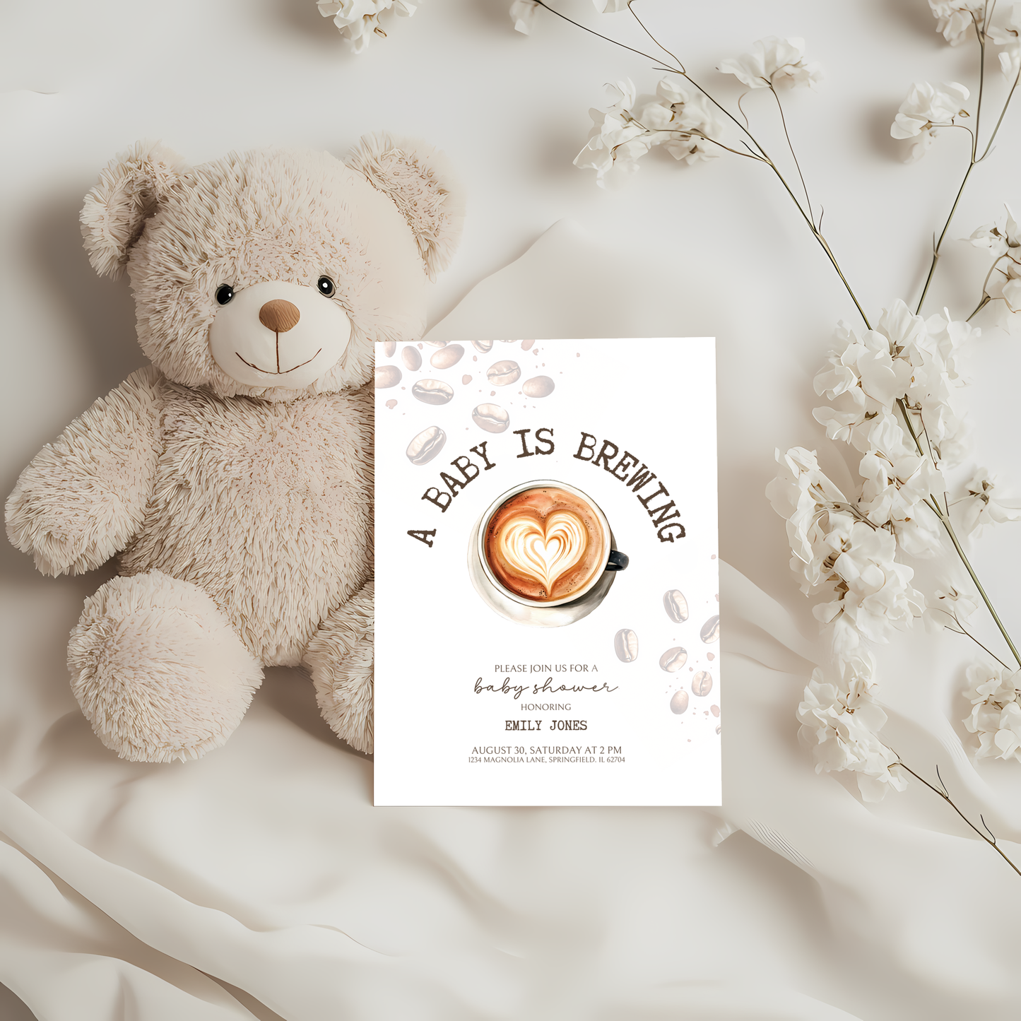 Baby Shower Invitation - Coffee Bean Baby is Brewing BS61