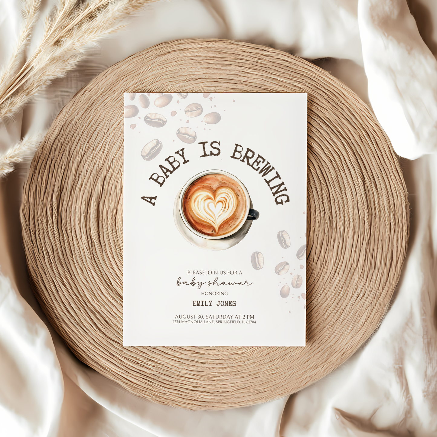Baby Shower Invitation - Coffee Bean Baby is Brewing BS61