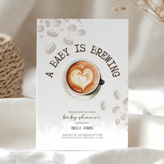Baby Shower Invitation - Coffee Bean Baby is Brewing BS61