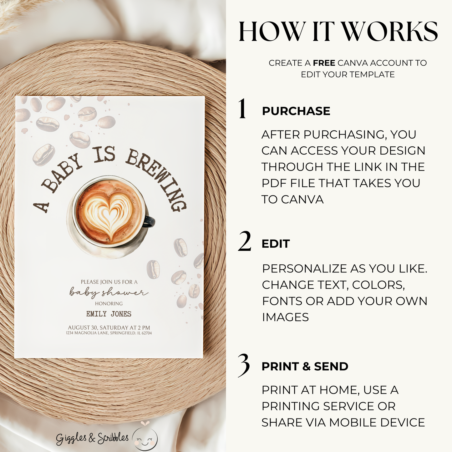 Baby Shower Invitation - Coffee Bean Baby is Brewing BS61