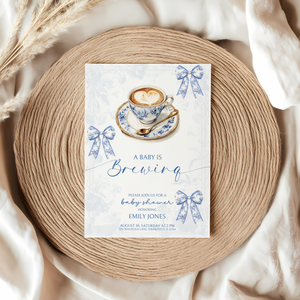 Baby Shower Invitation - Baby is Brewing Coffee Bean Coquette Toile de Jouy BS62