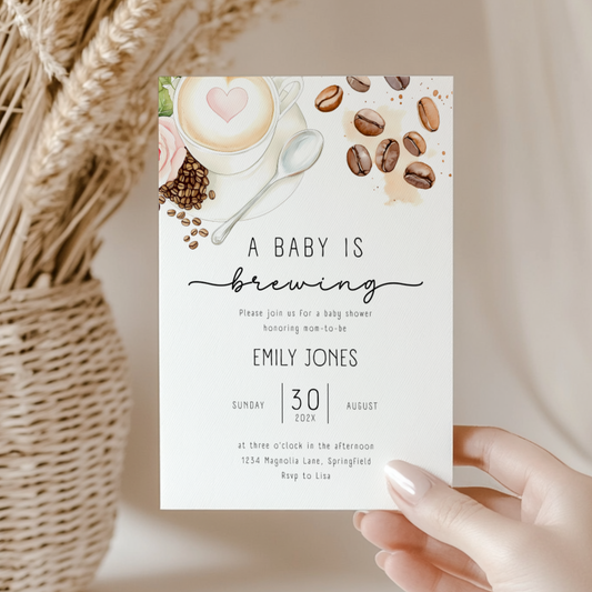 Baby Shower Invitation - Coffee Bean A Baby Is Brewing Latte Art BS183
