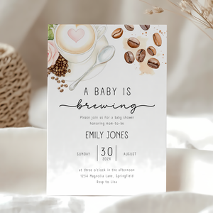 Baby Shower Invitation - Coffee Bean A Baby Is Brewing Latte Art BS183
