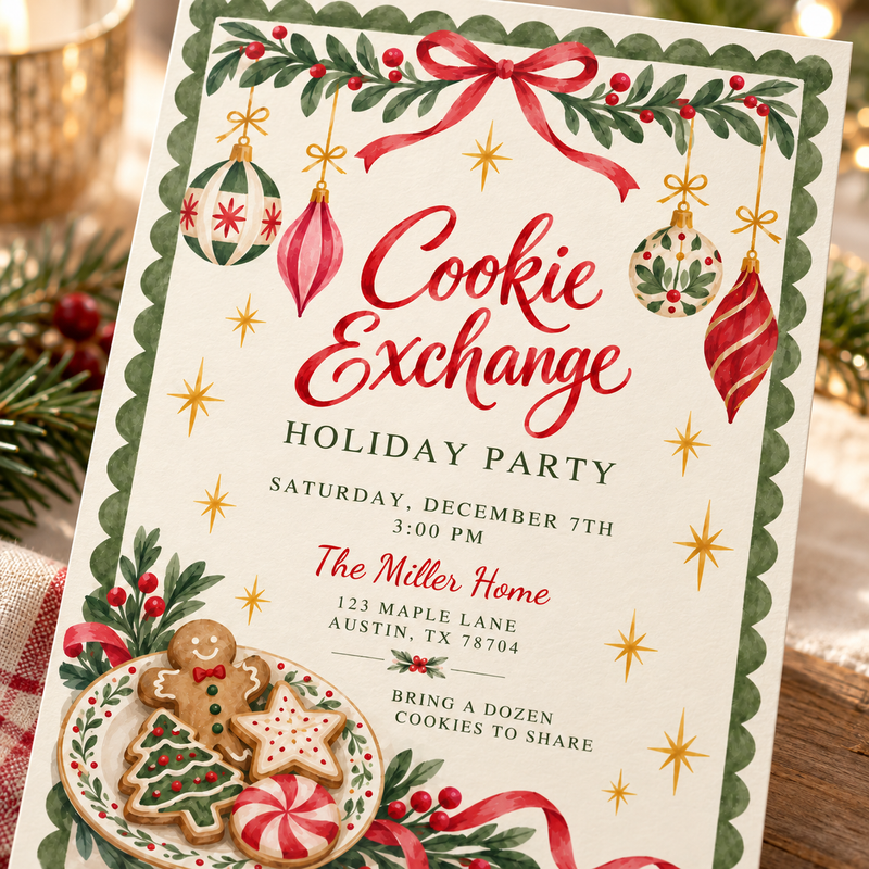 Cookie Exchange Christmas Invitation L194