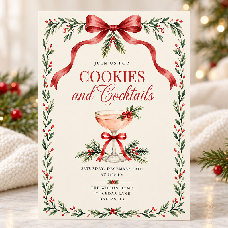 Cookies & Cocktails Christmas Invitation L192