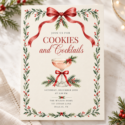 Cookies & Cocktails Christmas Invitation L192
