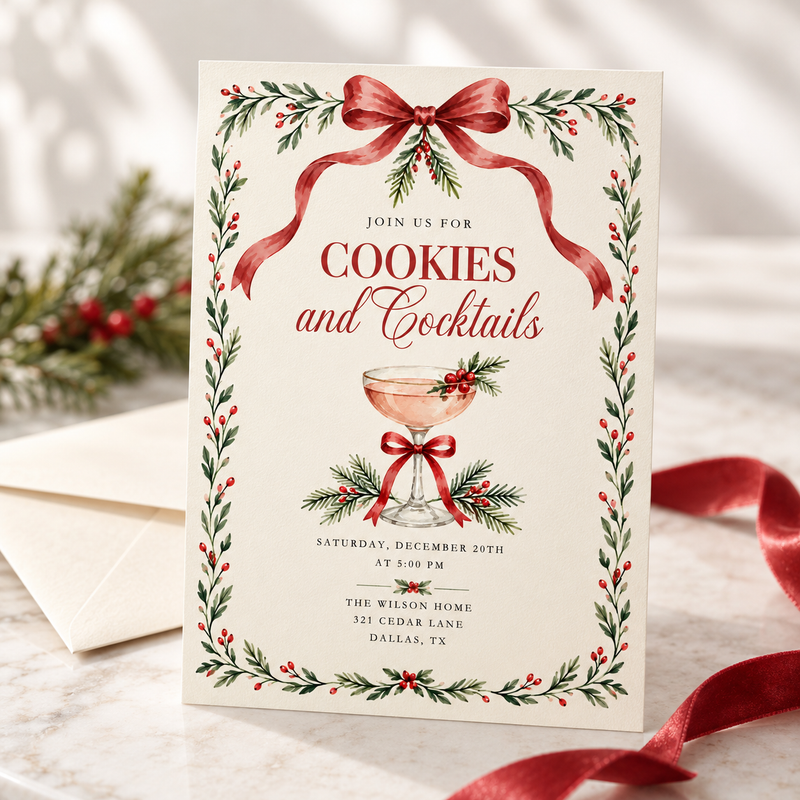 Cookies & Cocktails Christmas Invitation L192