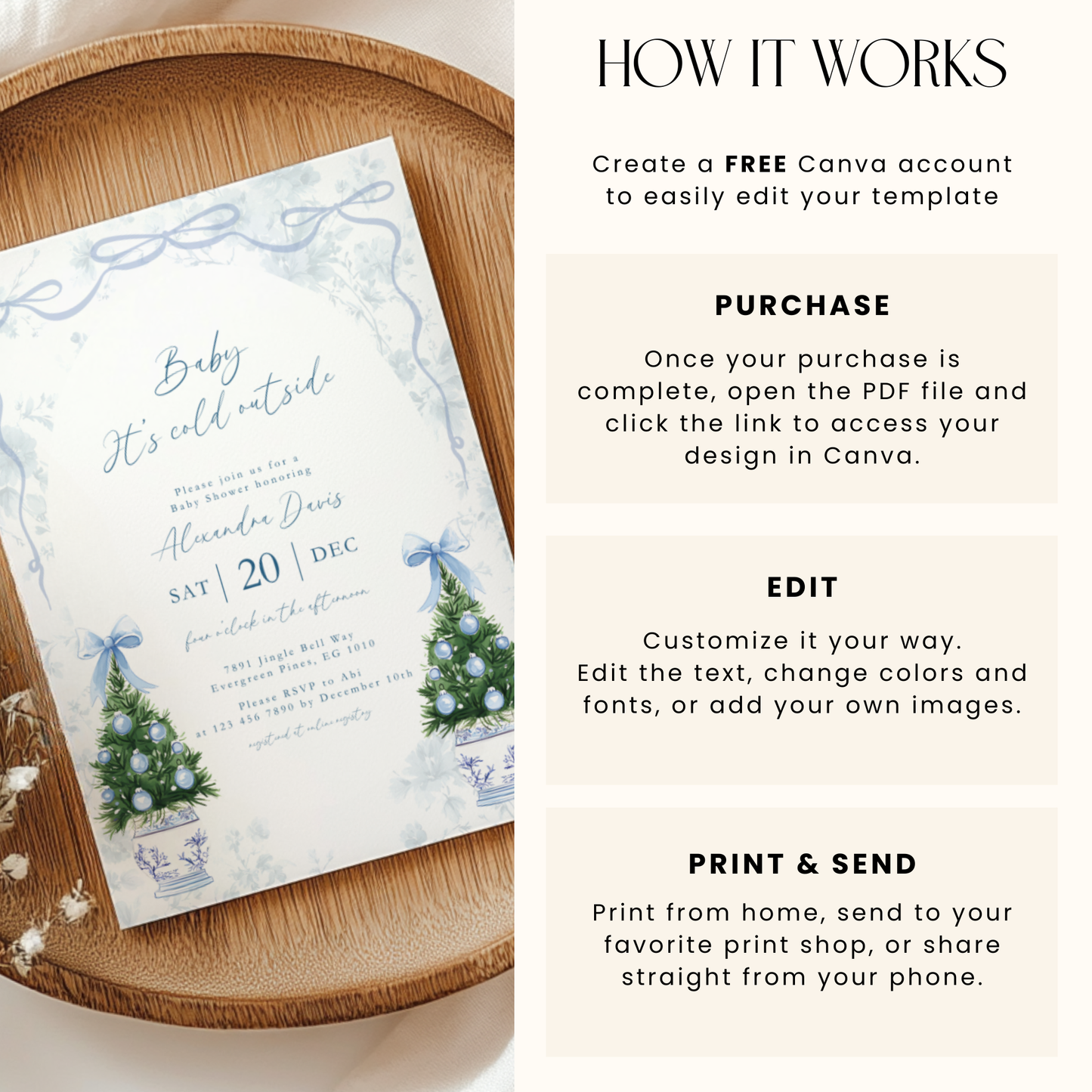Blue Coquette Christmas Baby Shower Invitation Template L39