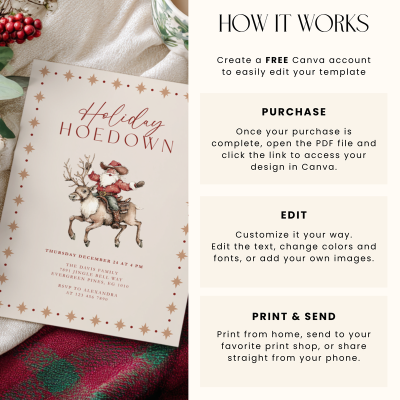 Cowboy Santa Holiday Hoedown Christmas Party Invitation L64