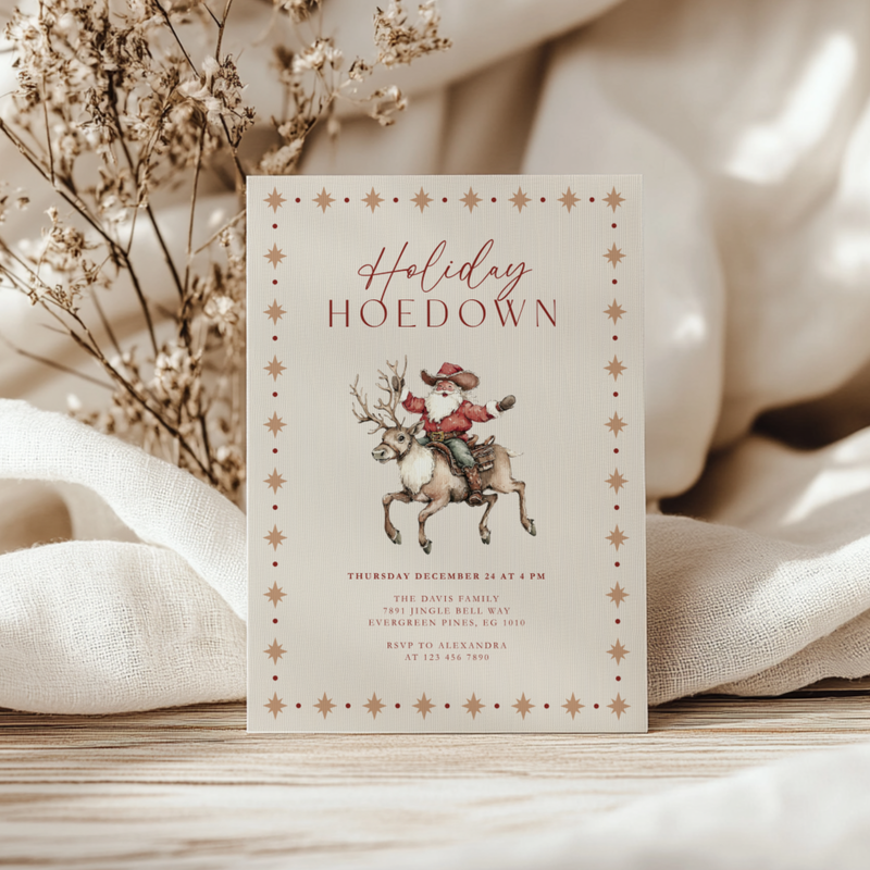 Cowboy Santa Holiday Hoedown Christmas Party Invitation L64