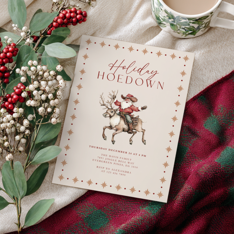 Cowboy Santa Holiday Hoedown Christmas Party Invitation L64