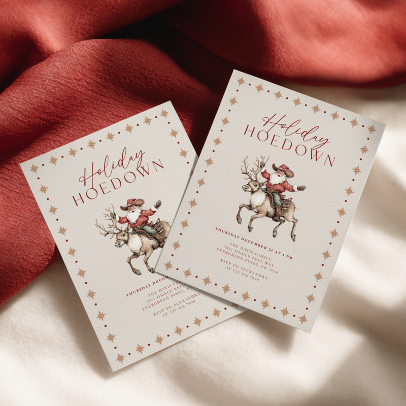 Cowboy Santa Holiday Hoedown Christmas Party Invitation L64