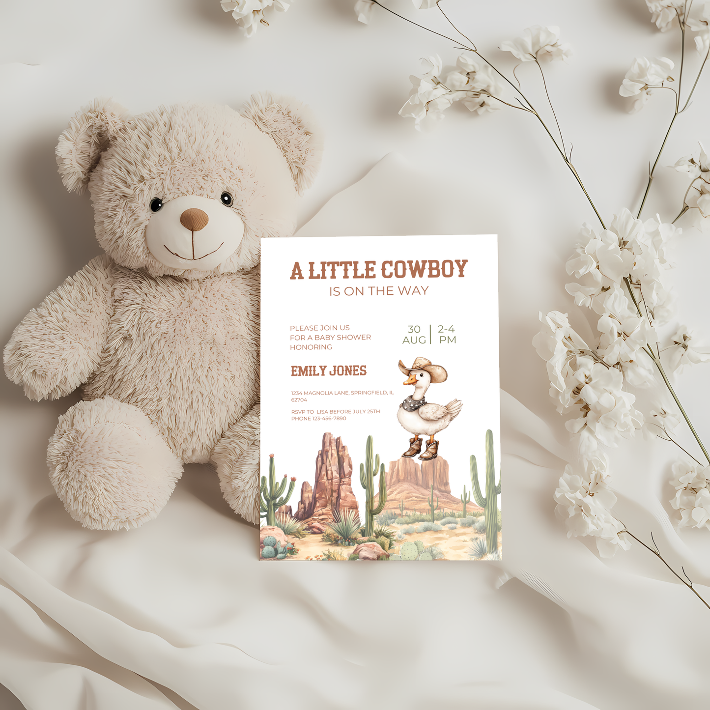 Baby Shower Invitation - Cowboy Goose Western Desert BS81