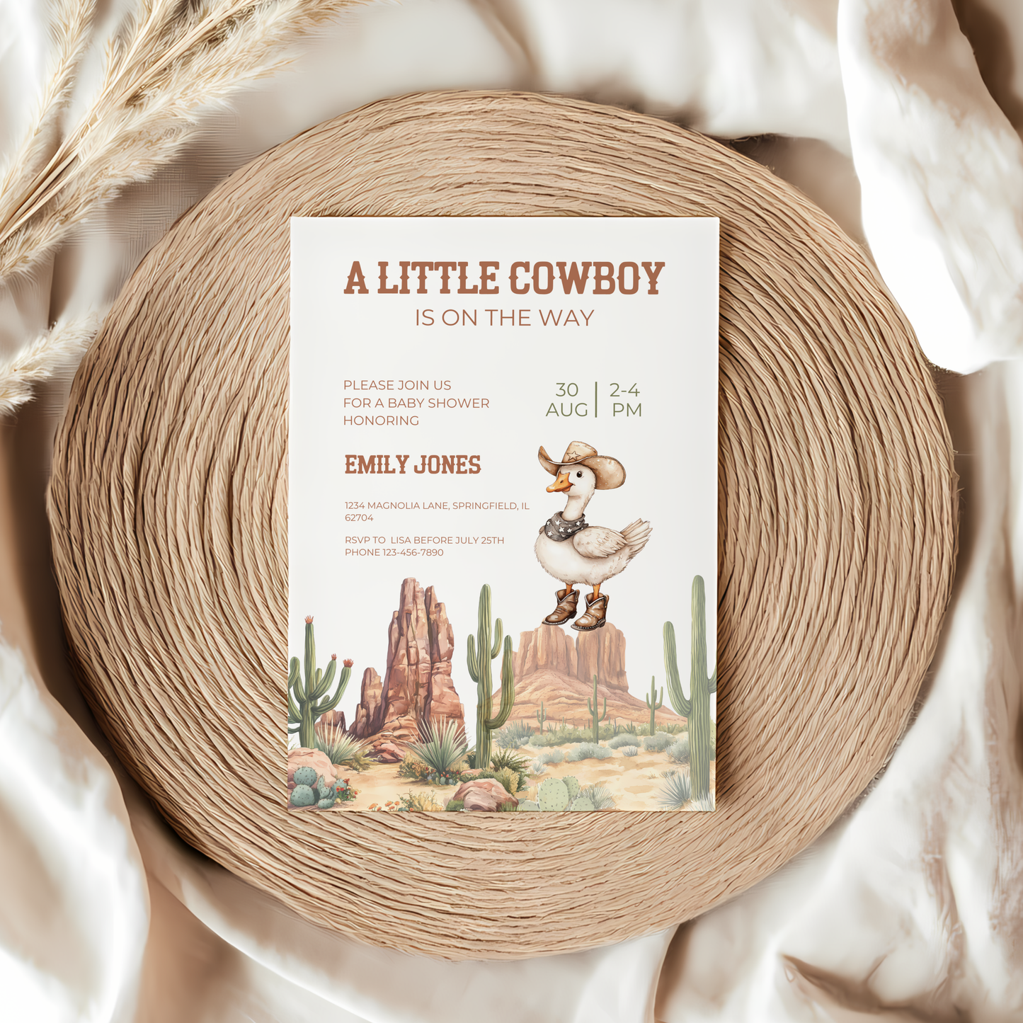 Baby Shower Invitation - Cowboy Goose Western Desert BS81