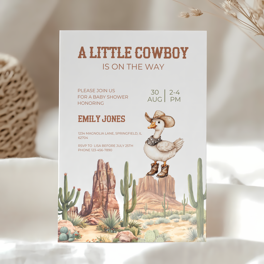 Baby Shower Invitation - Cowboy Goose Western Desert BS81