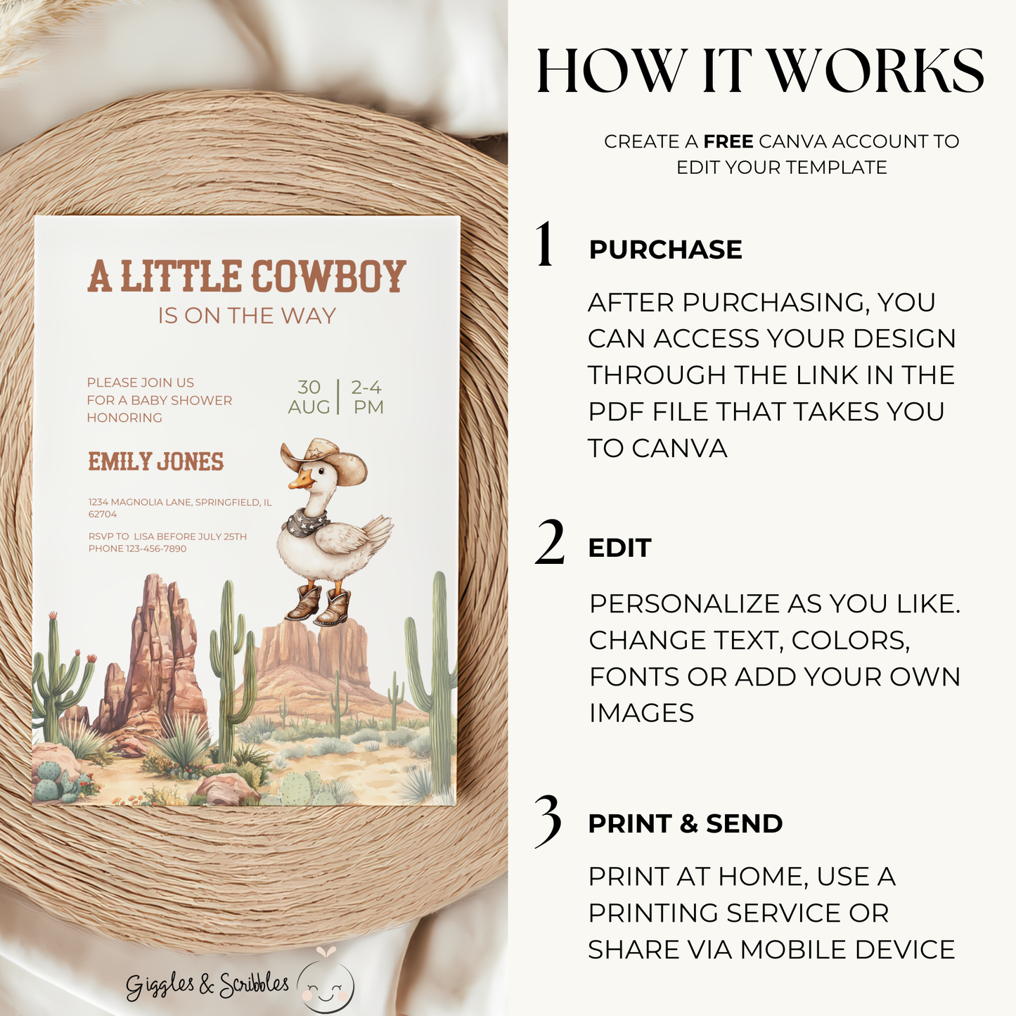 Baby Shower Invitation - Cowboy Goose Western Desert BS81