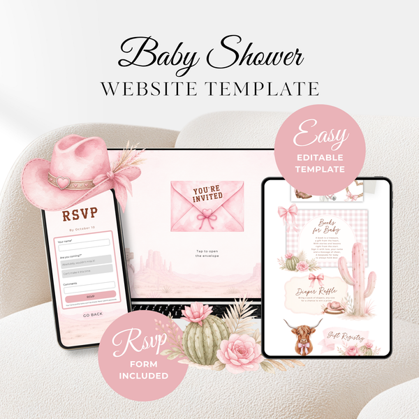 Cowgirl Baby Shower Invitation Website + RSVP BS303