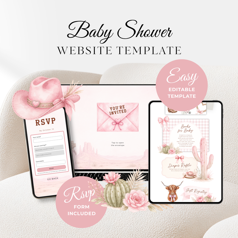 Cowgirl Baby Shower Invitation Website + RSVP BS303