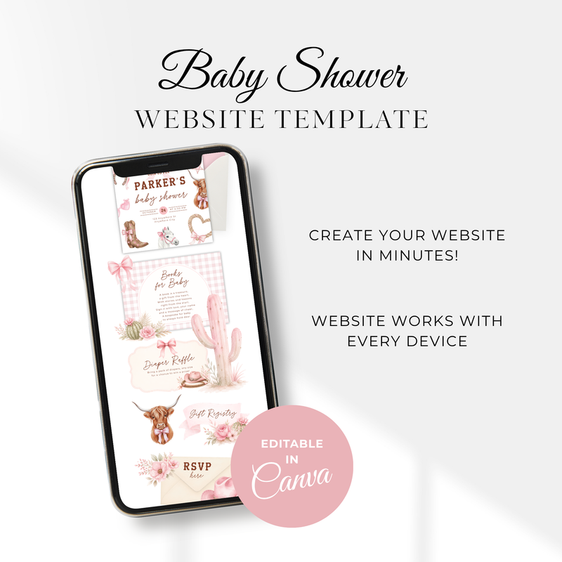 Cowgirl Baby Shower Invitation Website + RSVP BS303