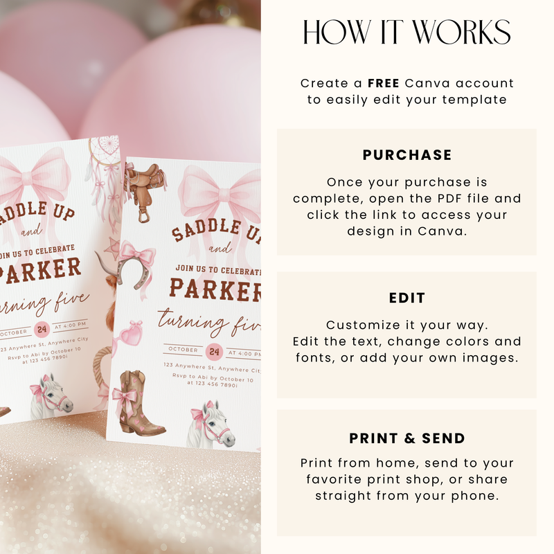Pink Cowgirl Birthday Party Invitation L75