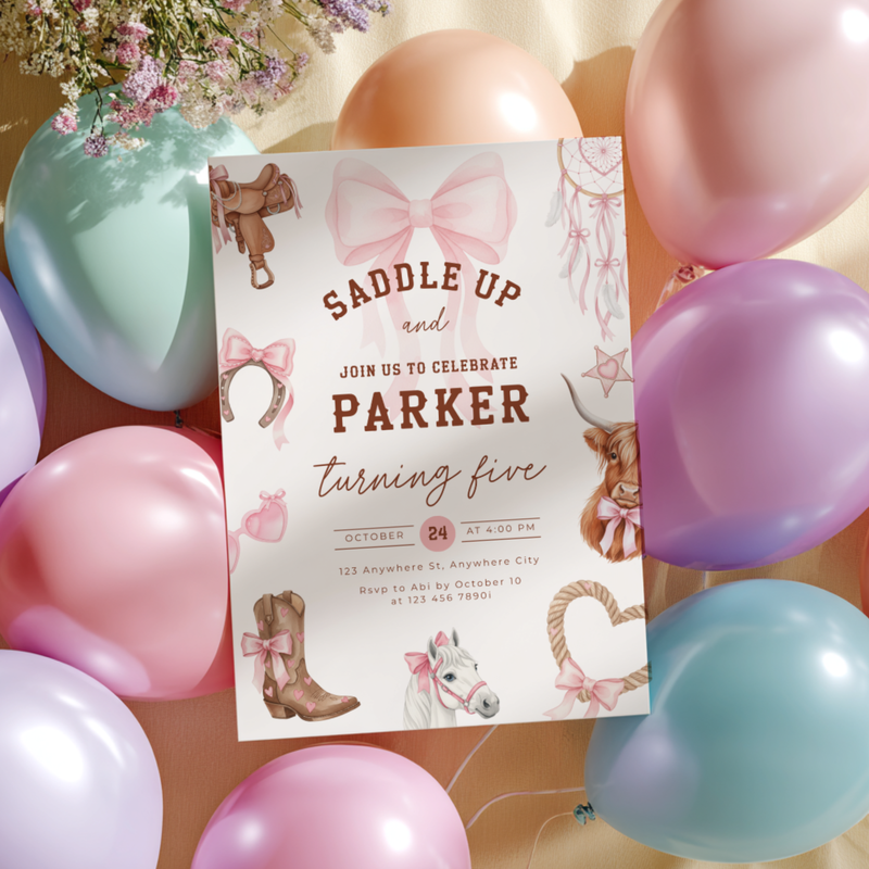Pink Cowgirl Birthday Party Invitation L75