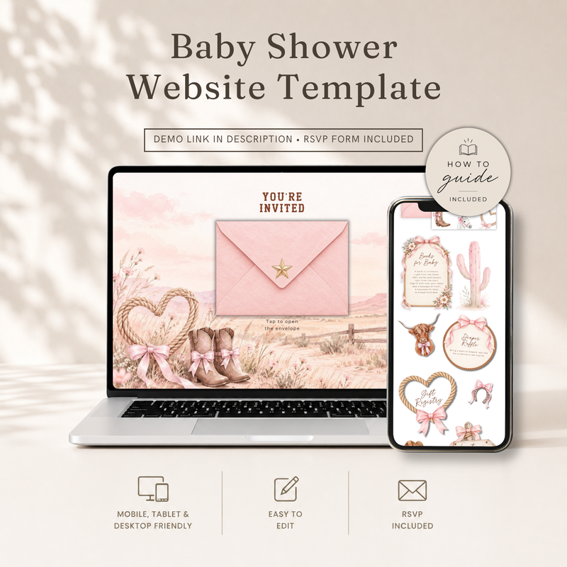 Cowgirl Baby Shower Invitation Website + RSVP BS303