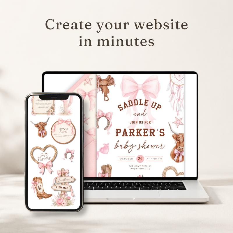 Cowgirl Baby Shower Invitation Website + RSVP BS303