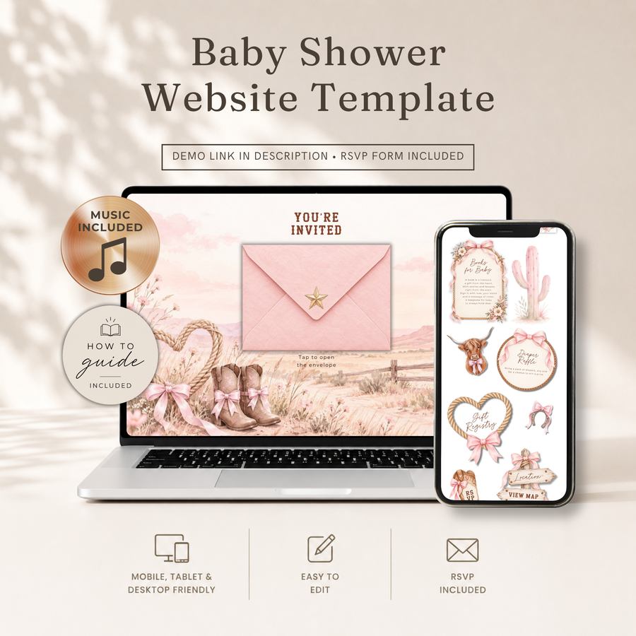 Cowgirl Baby Shower Invitation Website + RSVP BS303